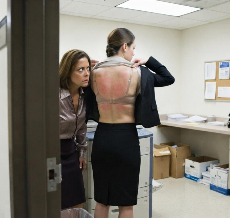 Have you ever opened an office door and seen one woman staring intently at another woman's bare back? Women know this scene all too well! A loose hair is caught between the bra strap and skin, leading to intense itching and hopes it can be found and removed. Often times, the search party fails.